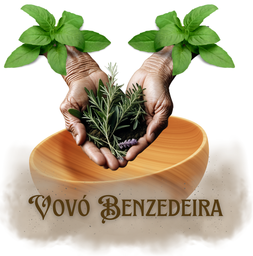 LOGO AS MÃOS DA VOVÓ BENZEDEIRA SEGURANDO ERVAS